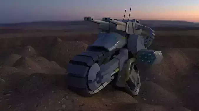 Mototank futuristic motorcycle in desert