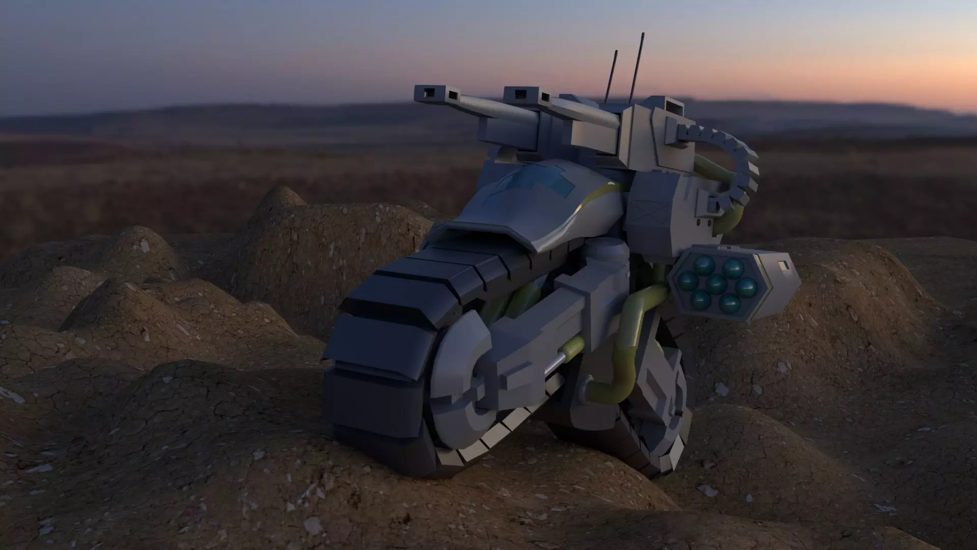 Mototank futuristic motorcycle in desert 3D model_0
