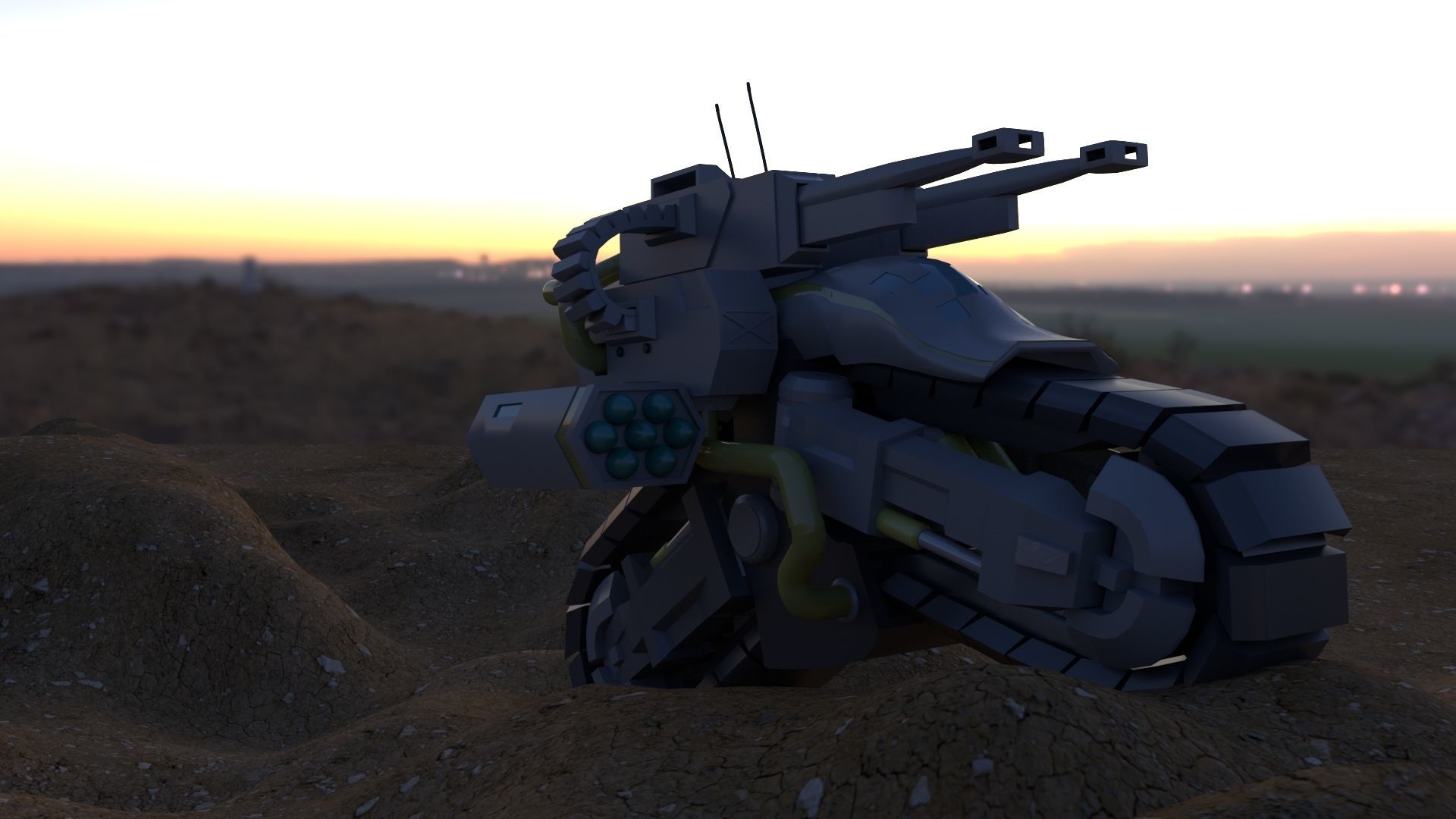 Mototank futuristic motorcycle in desert 3D model_5