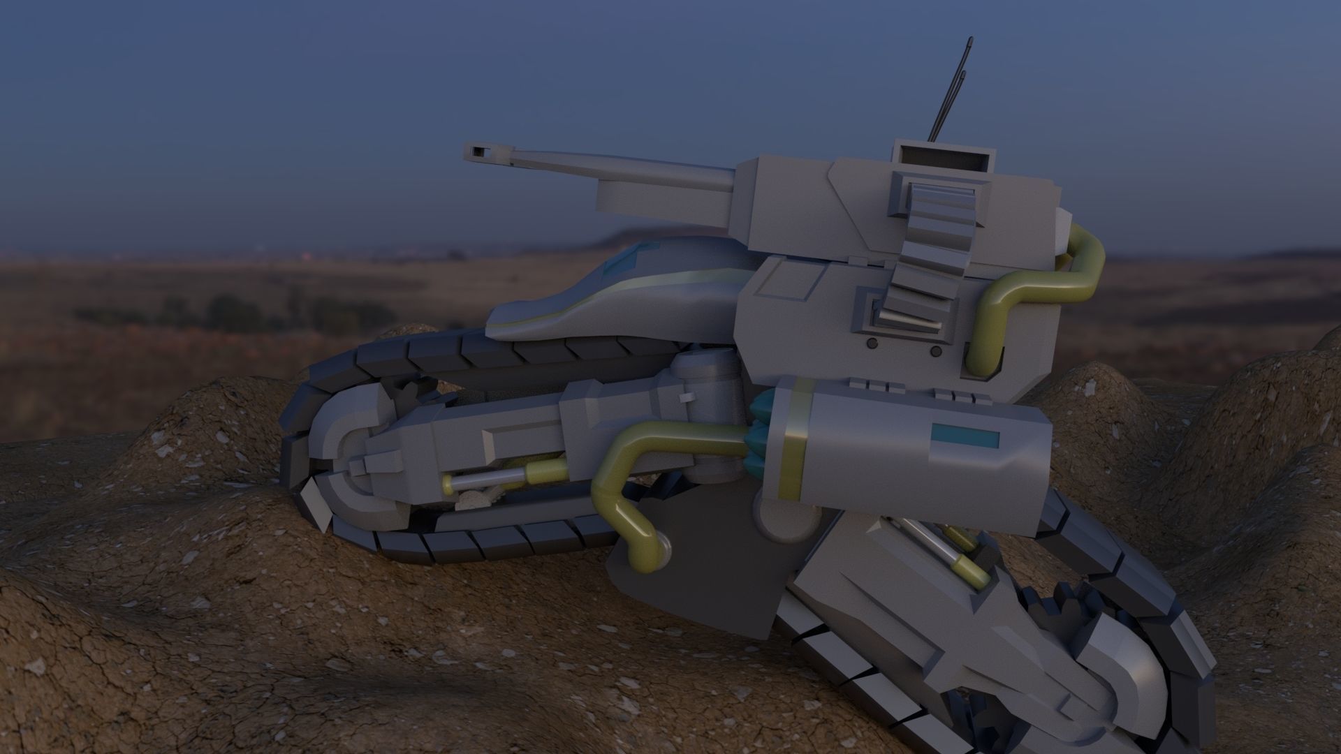 Mototank futuristic motorcycle in desert 3D model_2