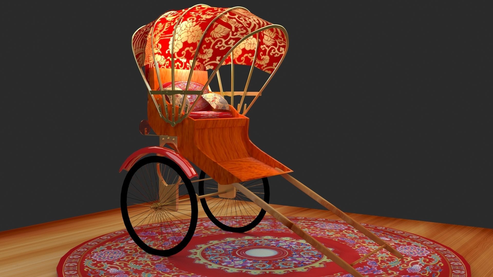 Chinese Hong Kong Rickshaw 3D model_3