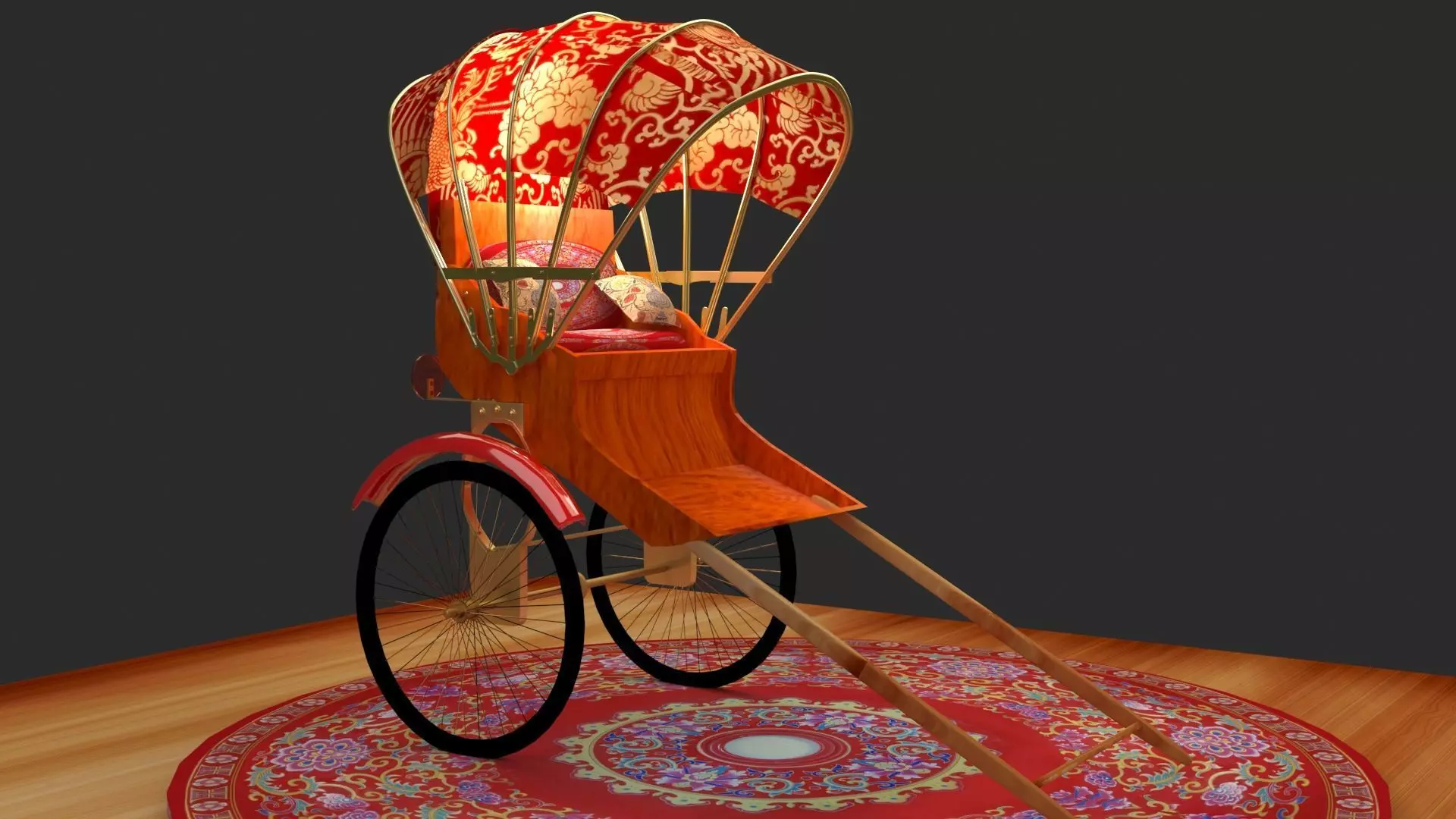 Chinese Hong Kong Rickshaw 3D model_0