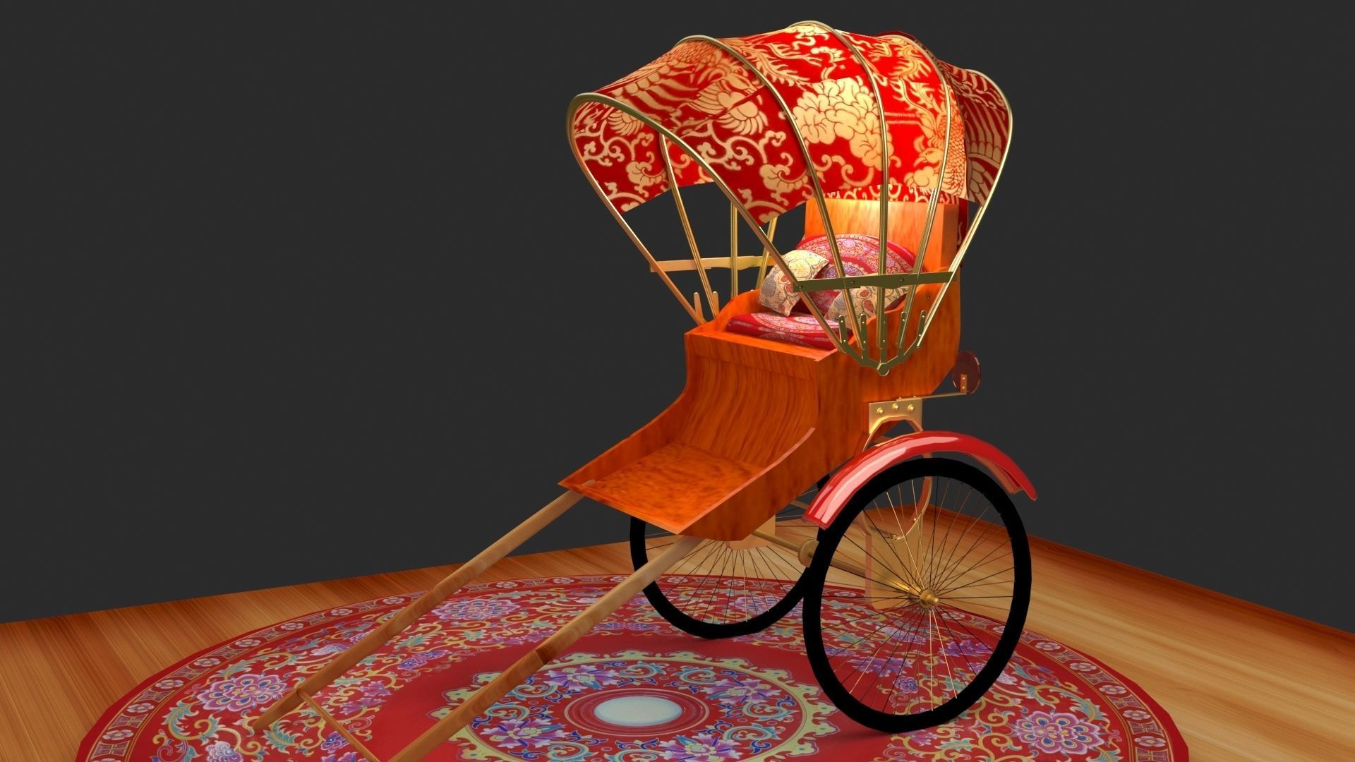 Chinese Hong Kong Rickshaw 3D model_1