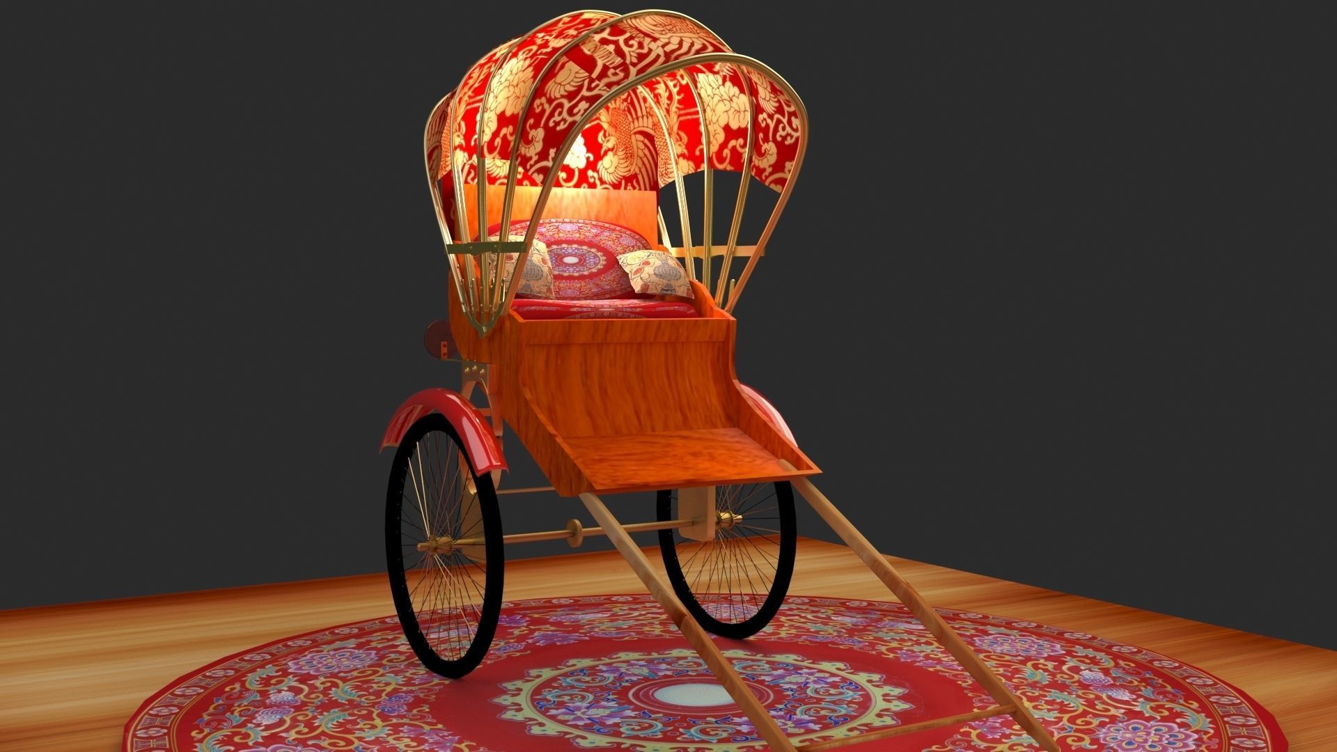 Chinese Hong Kong Rickshaw 3D model_4