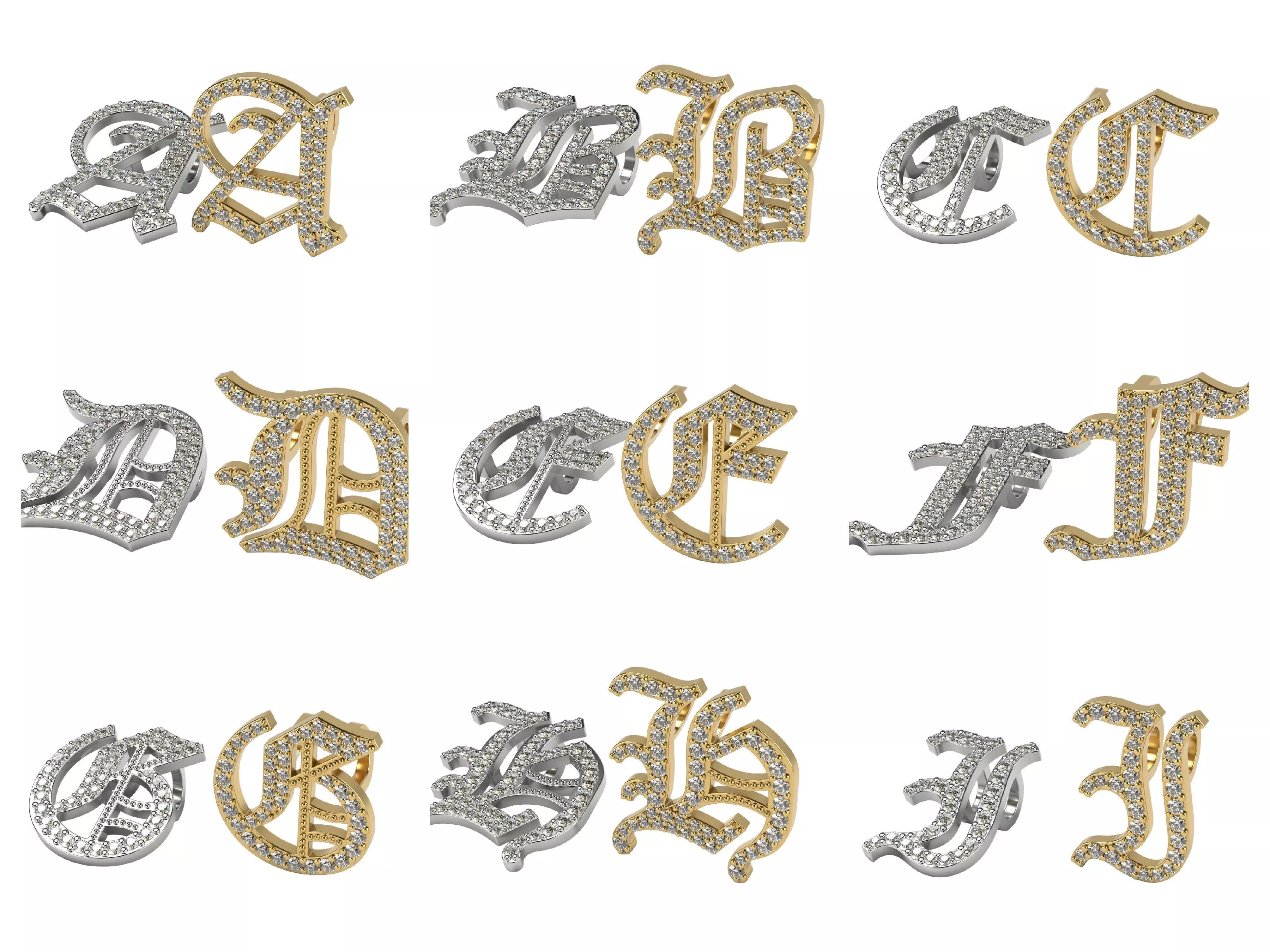 Old English alphabet  stone and solid 3D Model Collection_0