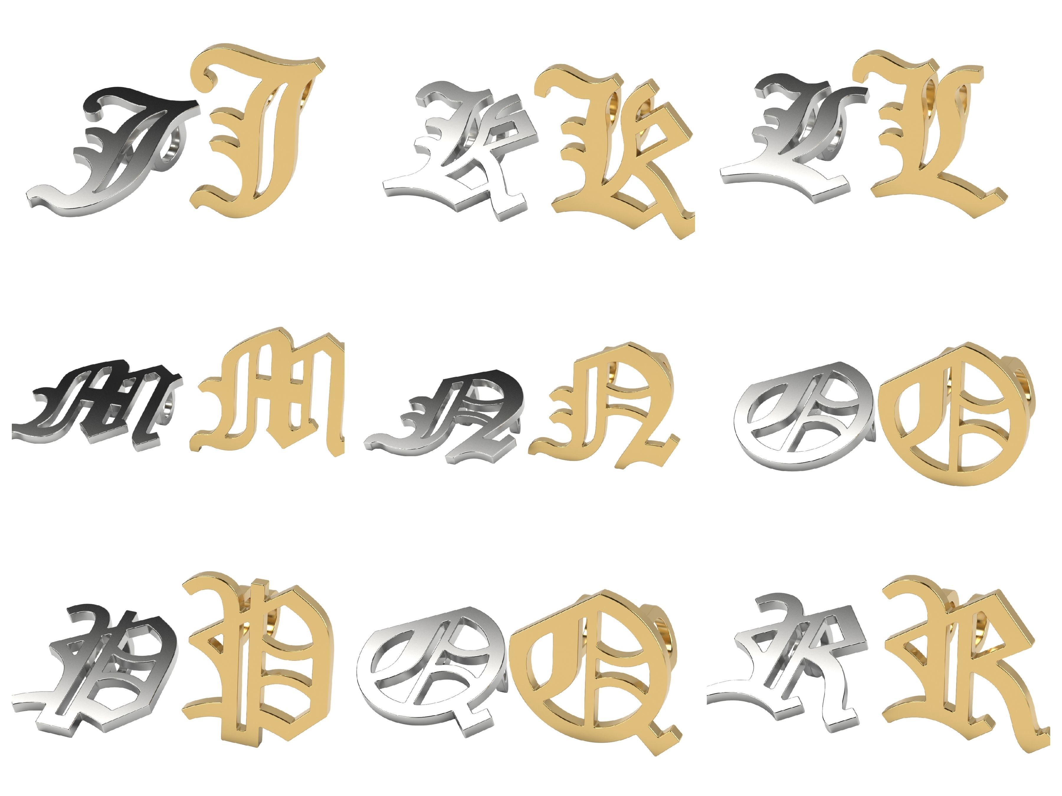 Old English alphabet  stone and solid 3D Model Collection_4