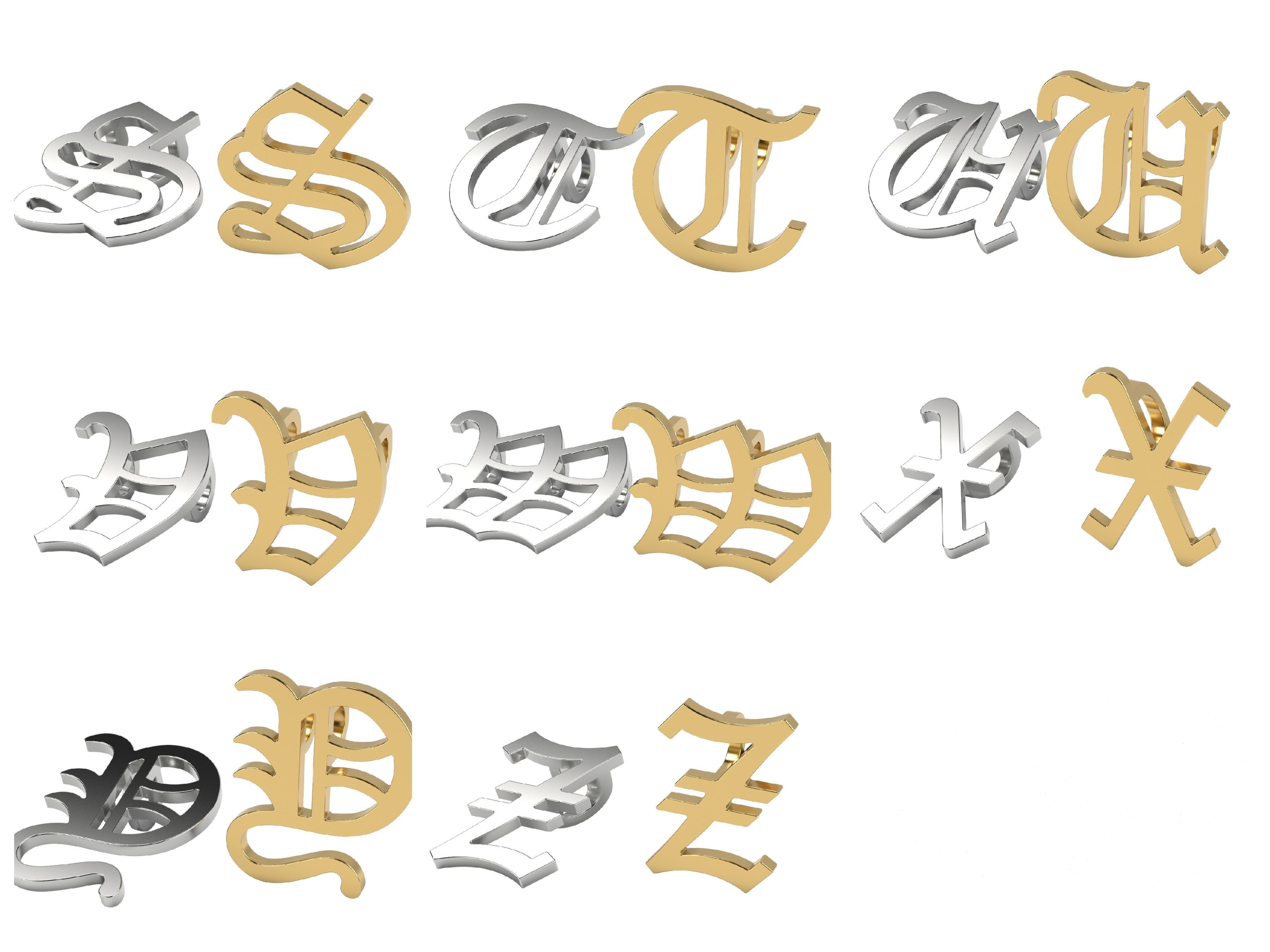 Old English alphabet  stone and solid 3D Model Collection_5
