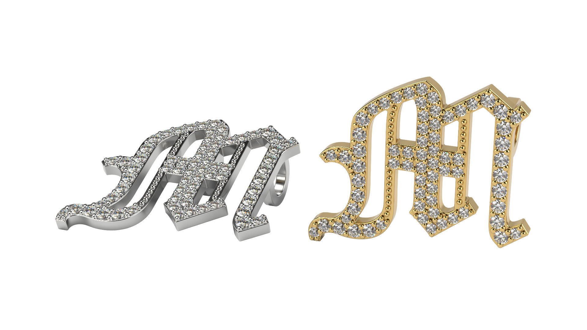 Old English alphabet  stone and solid 3D Model Collection_30