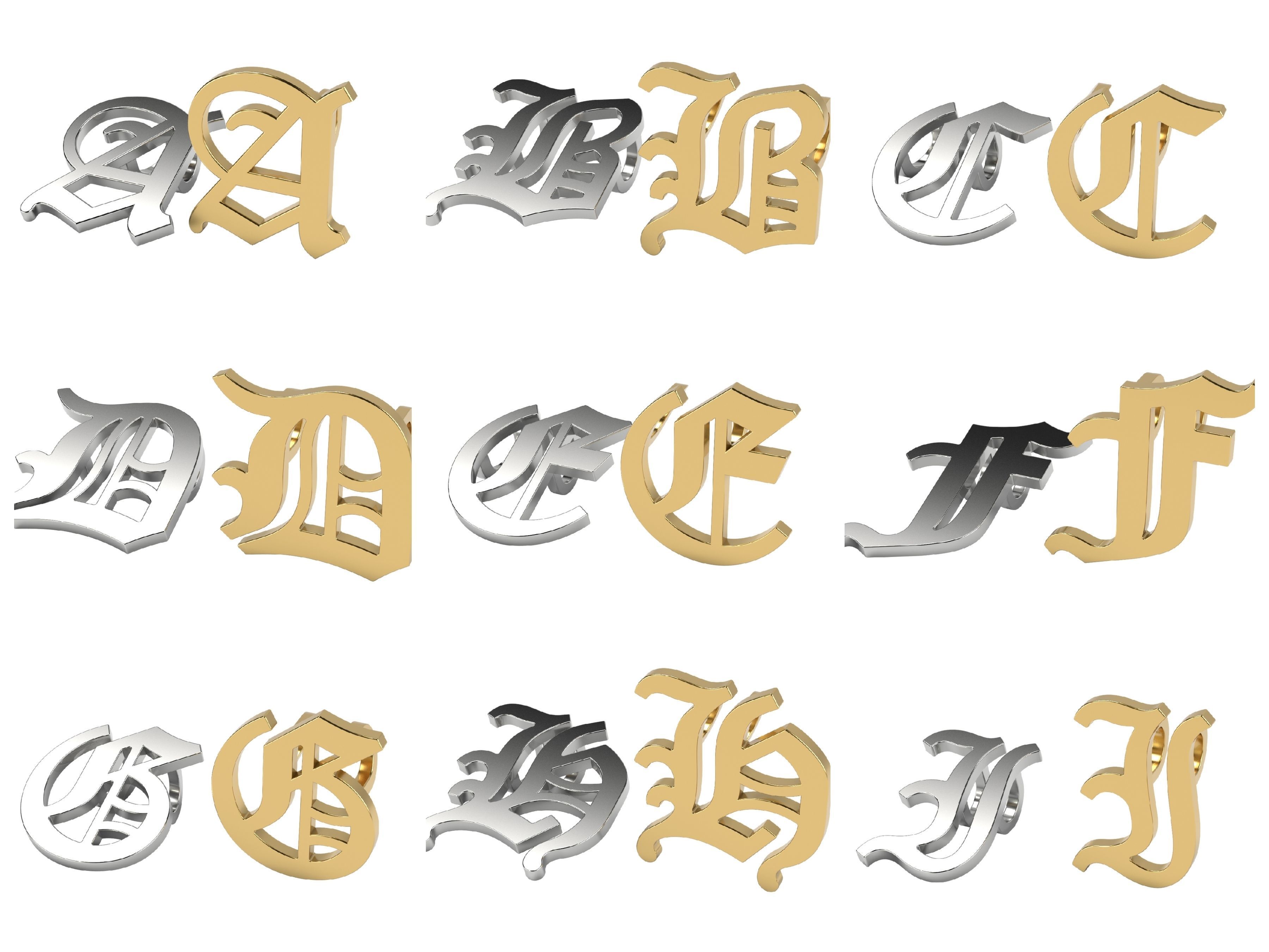 Old English alphabet  stone and solid 3D Model Collection_3