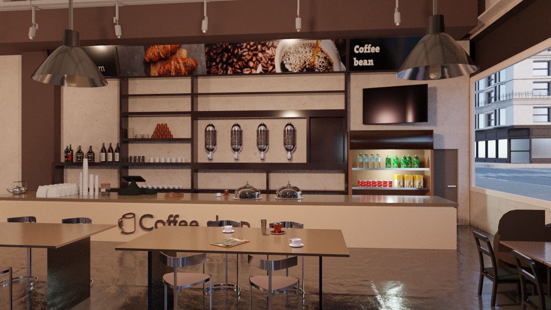 Coffee shop in New York Low-poly 3D model_5