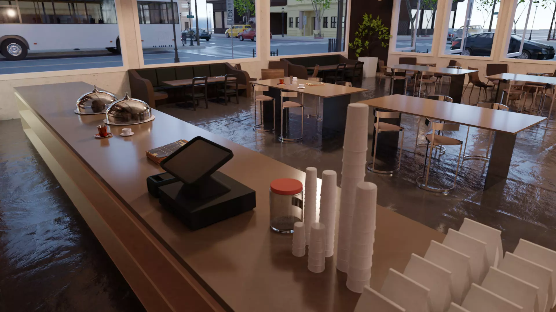 Coffee shop in New York Low-poly 3D model_0