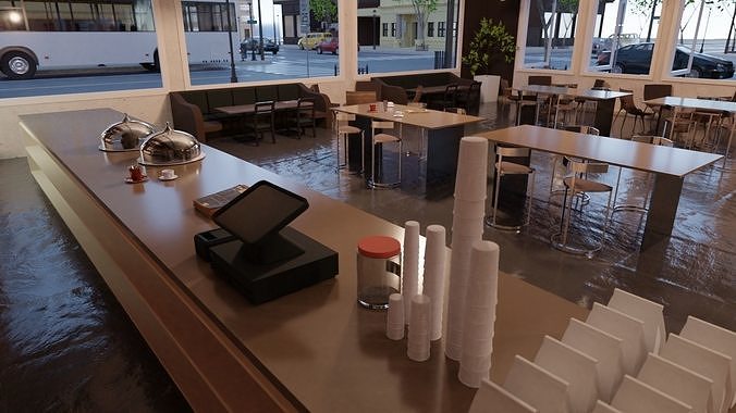 Coffee shop in New York Low-poly 3D model
