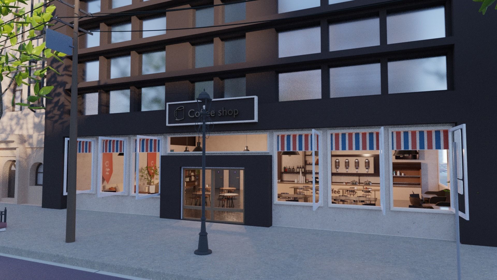 Coffee shop in New York Low-poly 3D model_13