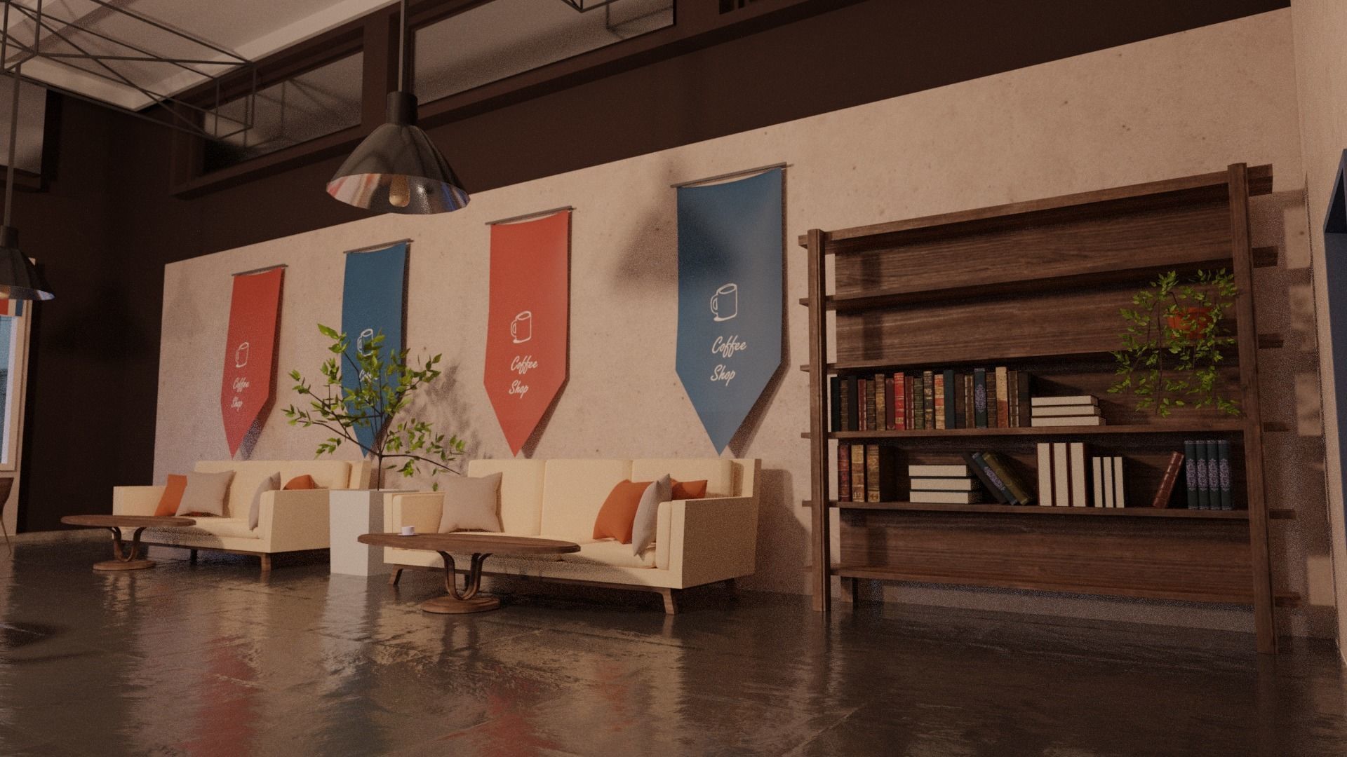 Coffee shop in New York Low-poly 3D model_4