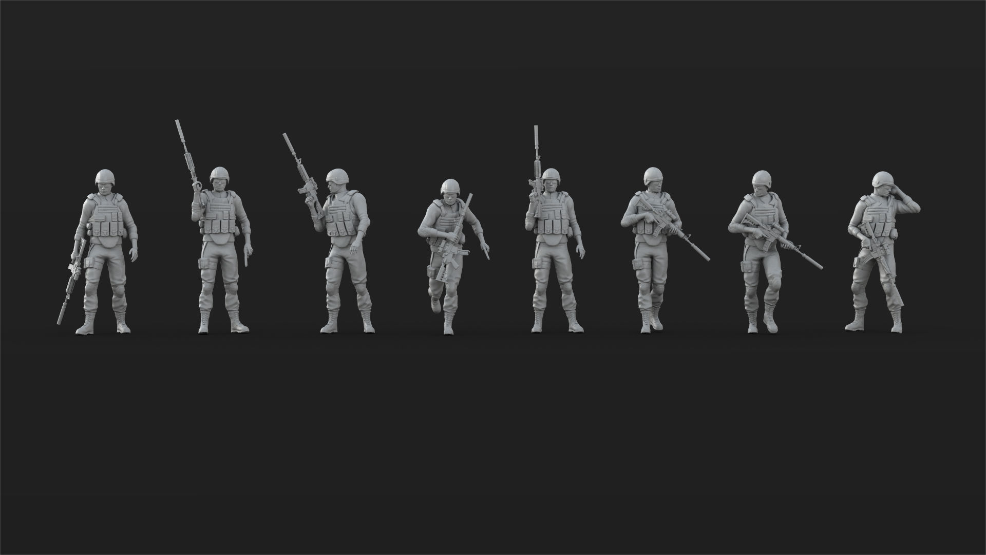 40 US Marines Soldier figures 3D print model_7