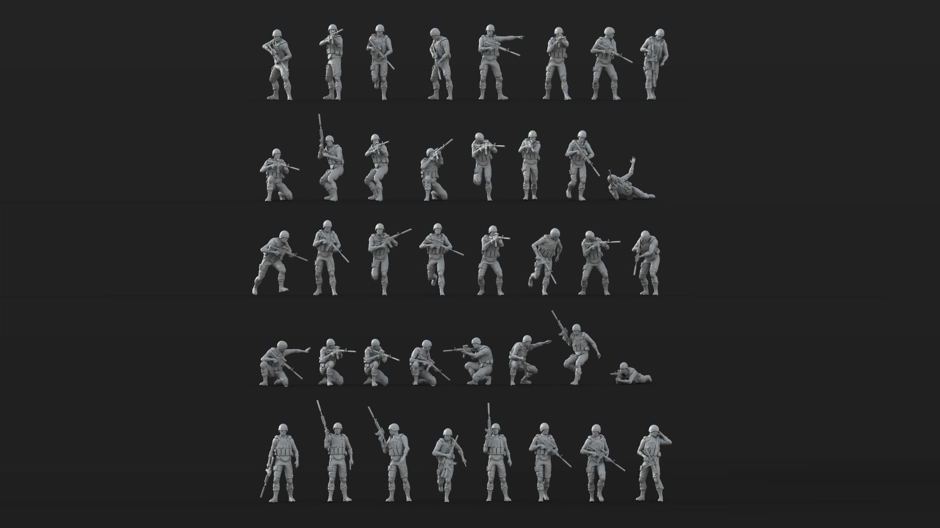 40 US Marines Soldier figures 3D print model_2