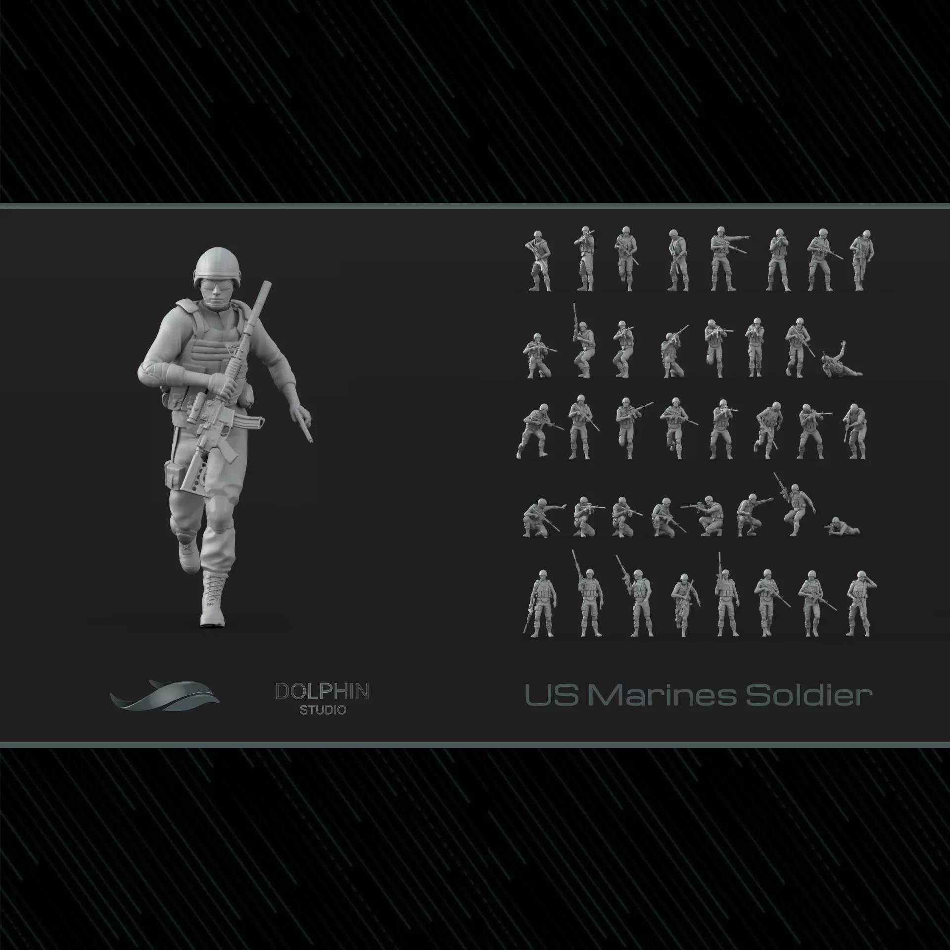 40 US Marines Soldier figures 3D print model_0