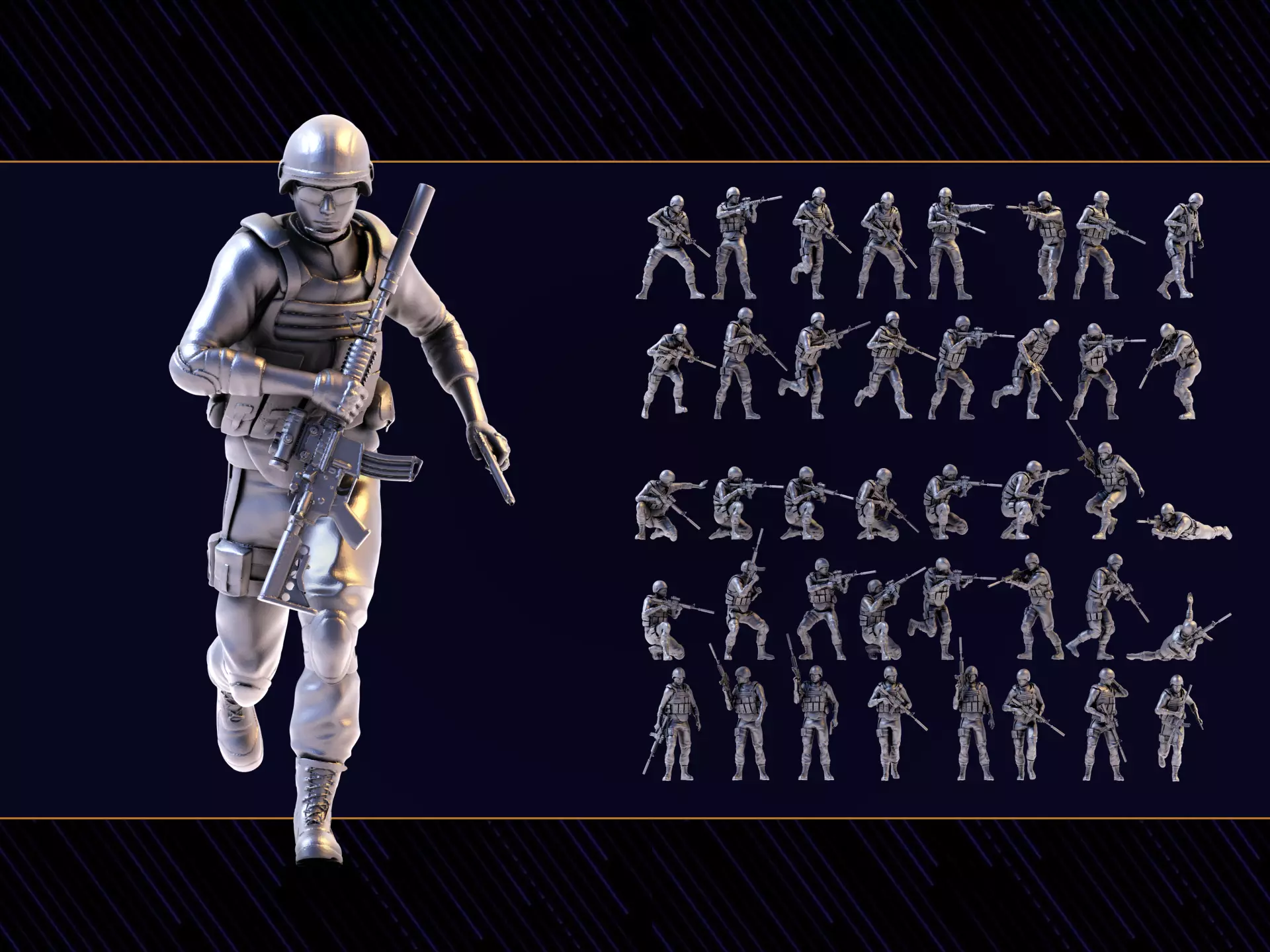 40 US Marines Soldier figures 3D print model