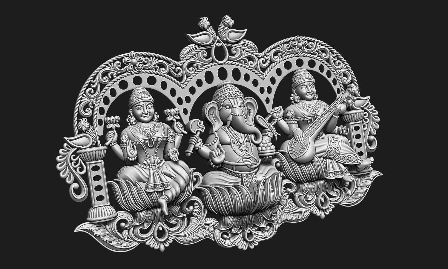Laxmi Ganesha Saraswati 3D print model_3