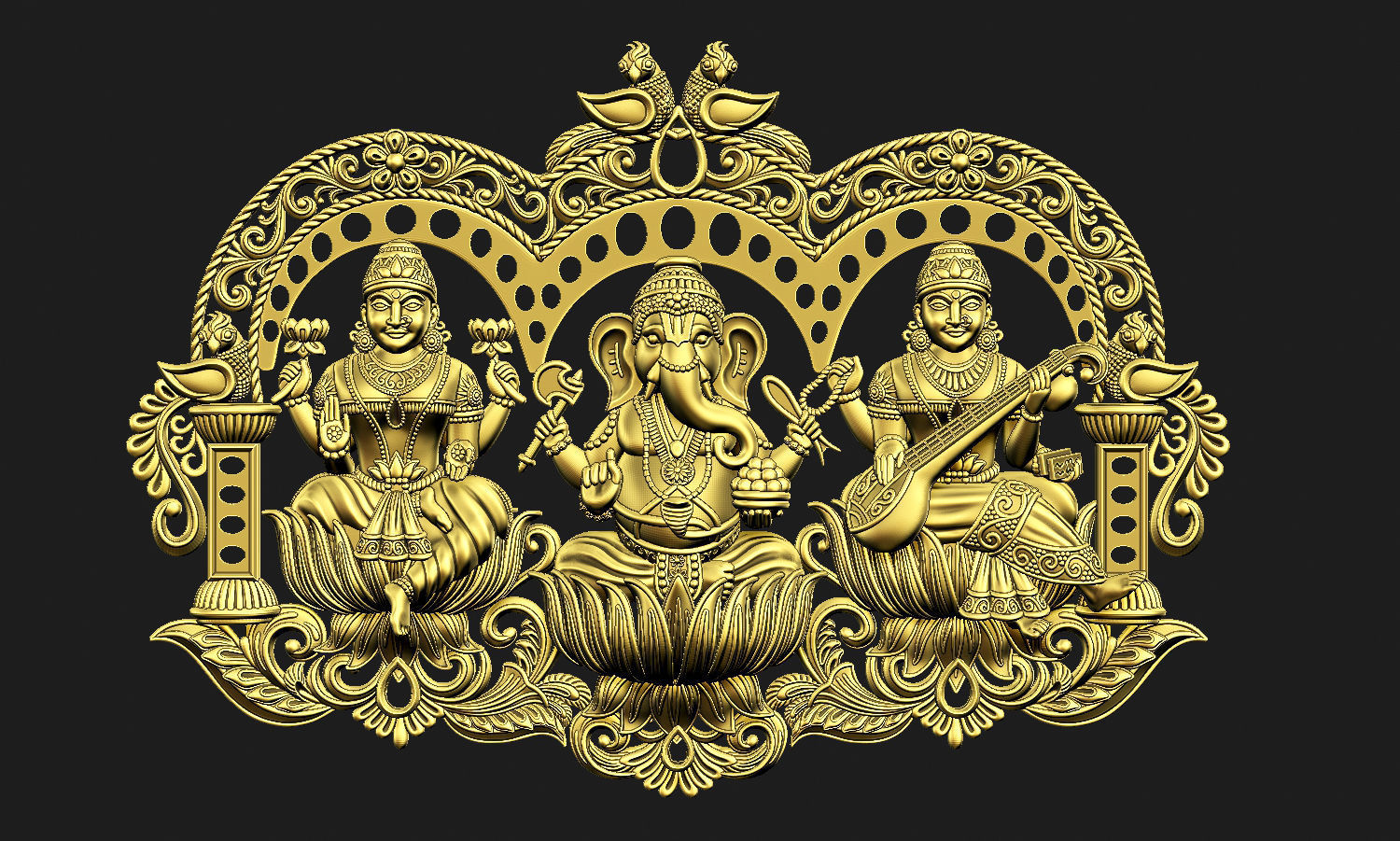 Laxmi Ganesha Saraswati 3D print model_2