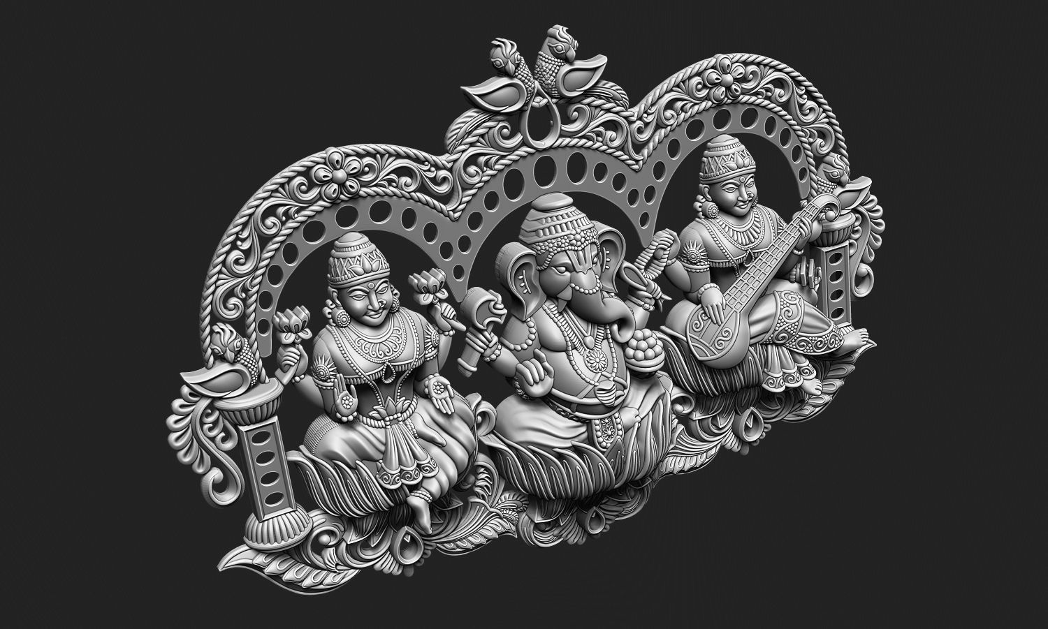 Laxmi Ganesha Saraswati 3D print model_6