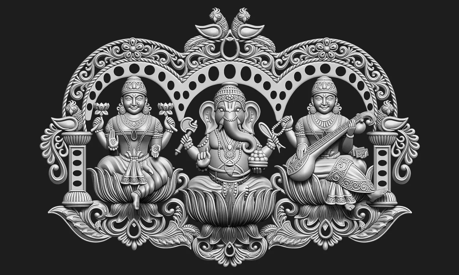Laxmi Ganesha Saraswati 3D print model_0