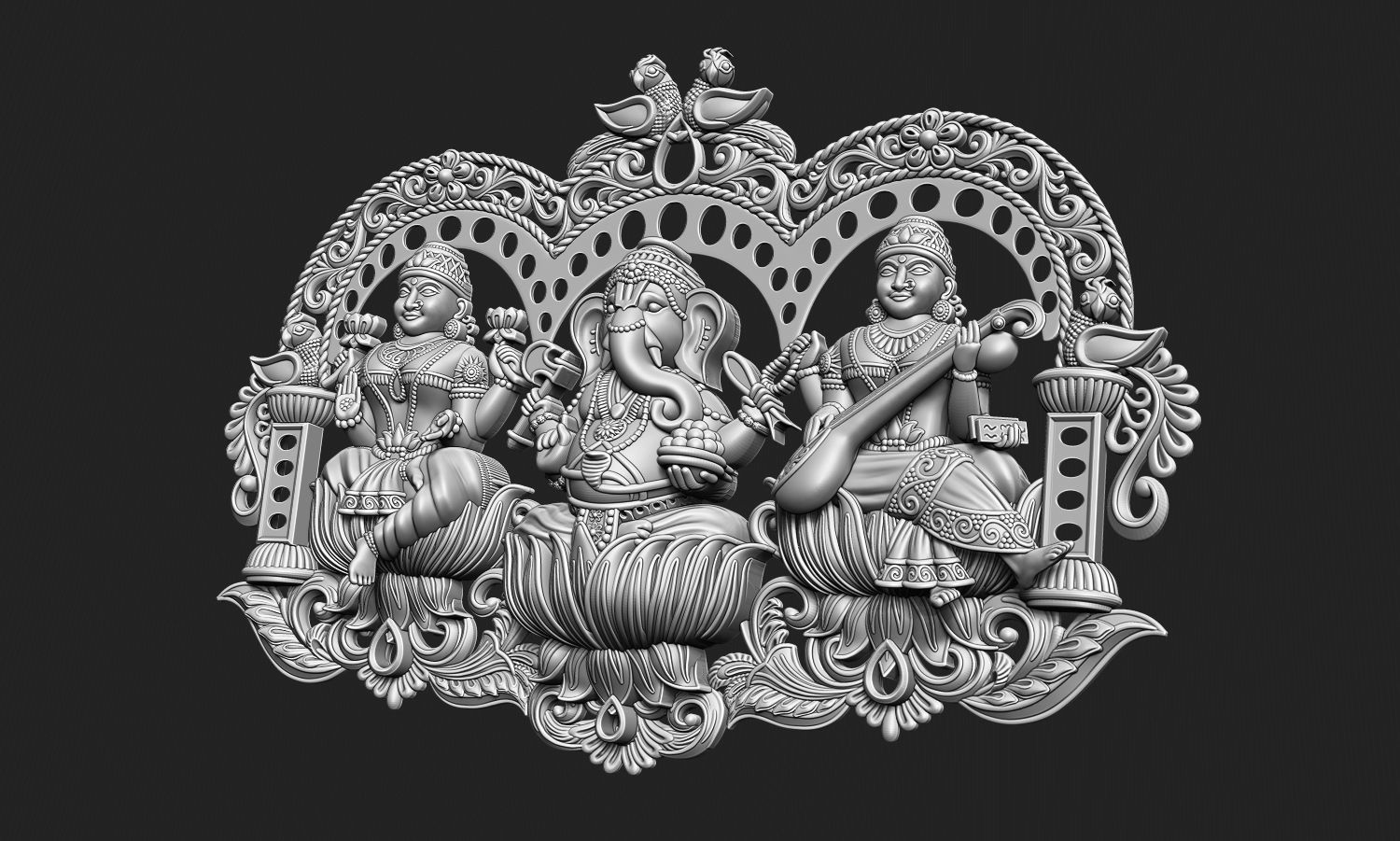 Laxmi Ganesha Saraswati 3D print model_7