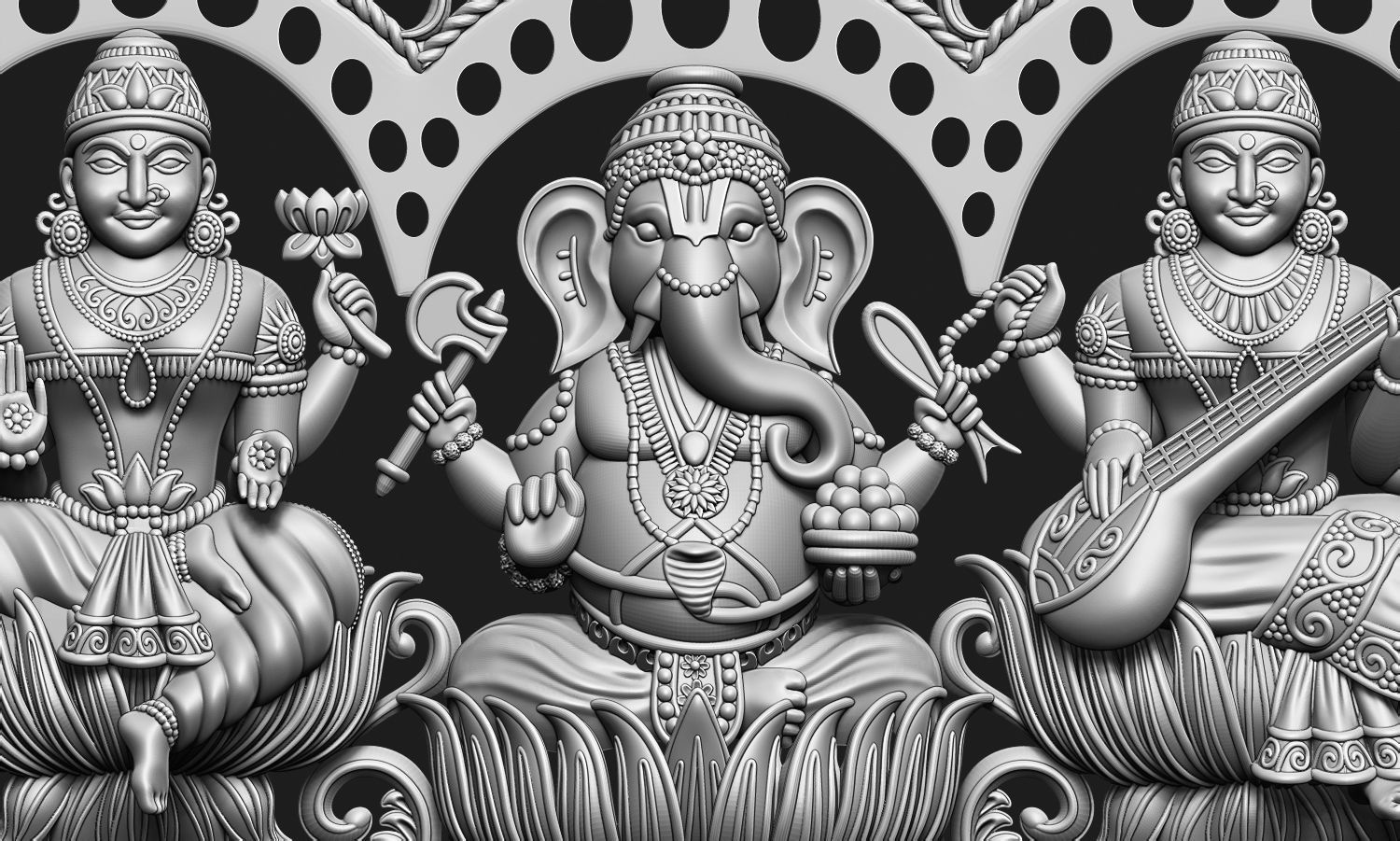 Laxmi Ganesha Saraswati 3D print model_1