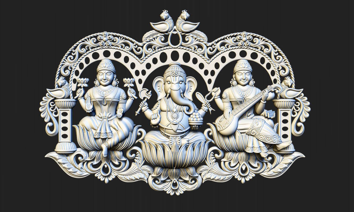 Laxmi Ganesha Saraswati 3D print model_5