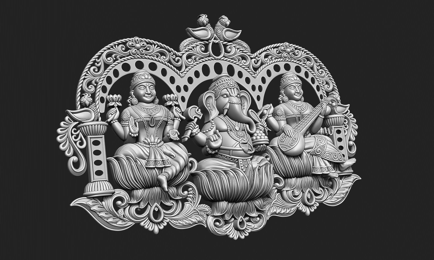 Laxmi Ganesha Saraswati 3D print model_4