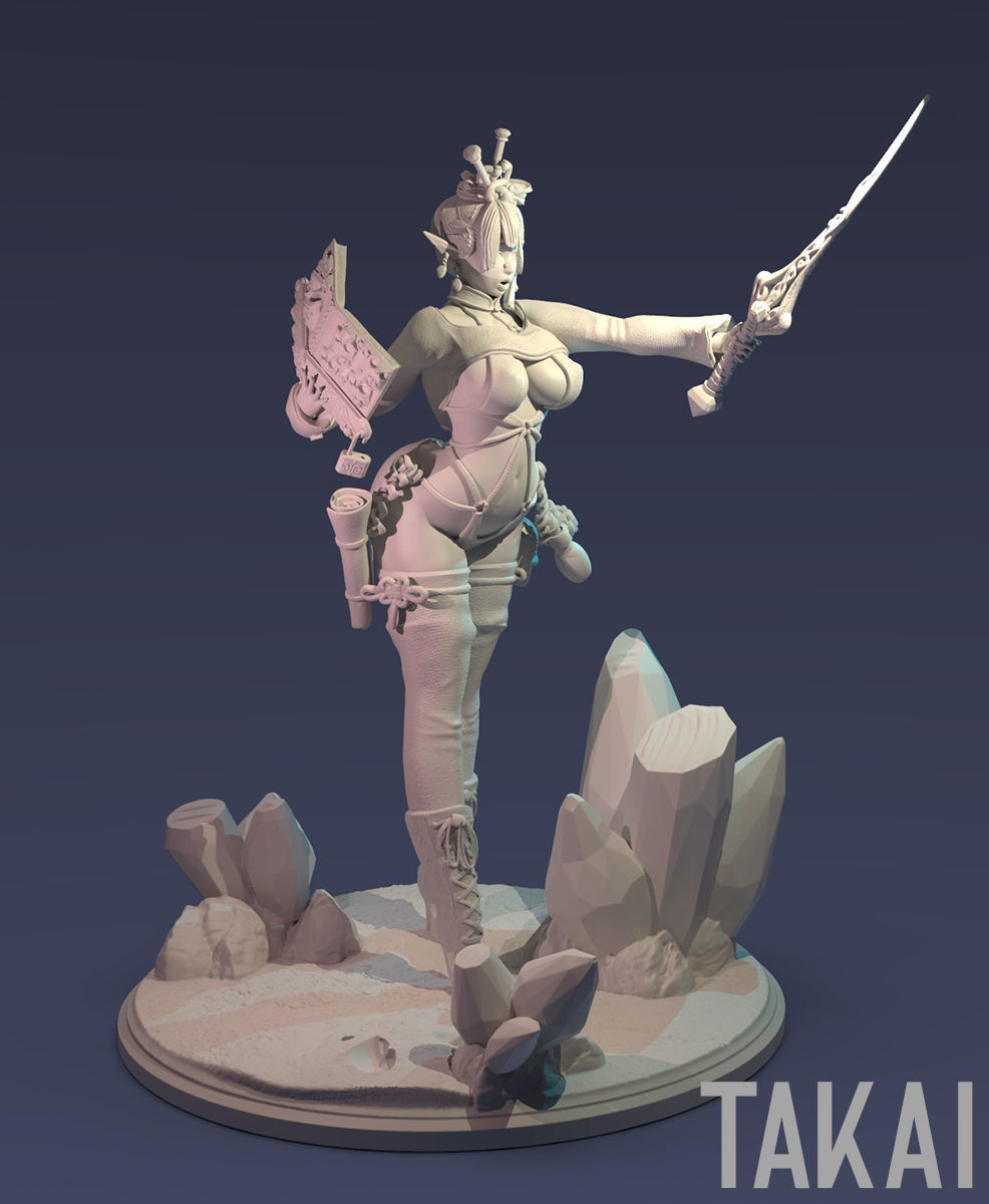 Fantasy 3D Print Pin Up Figurines - Elvin Mistress Army 3D Model Collection_54