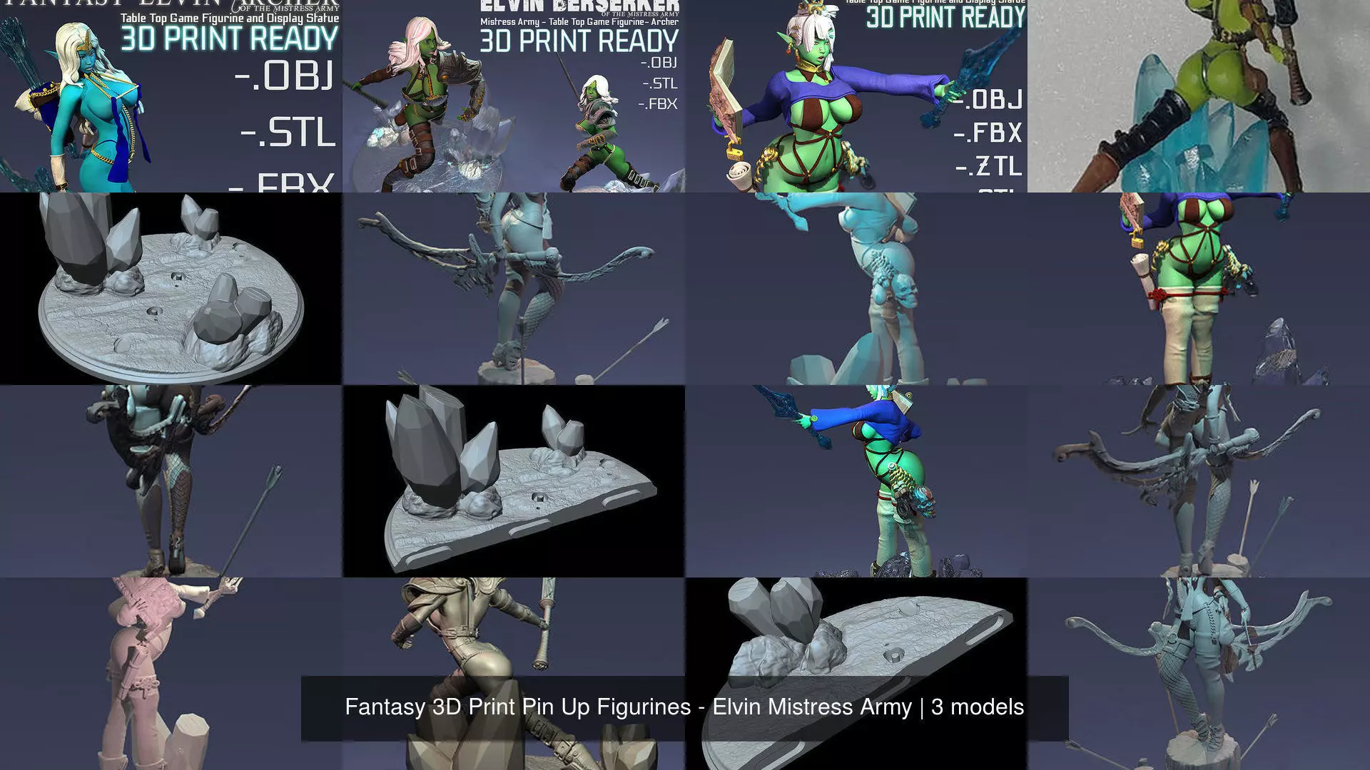 Fantasy 3D Print Pin Up Figurines - Elvin Mistress Army 3D Model Collection_0