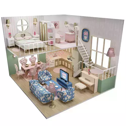 Dollhouse doll house with furniture and stairs