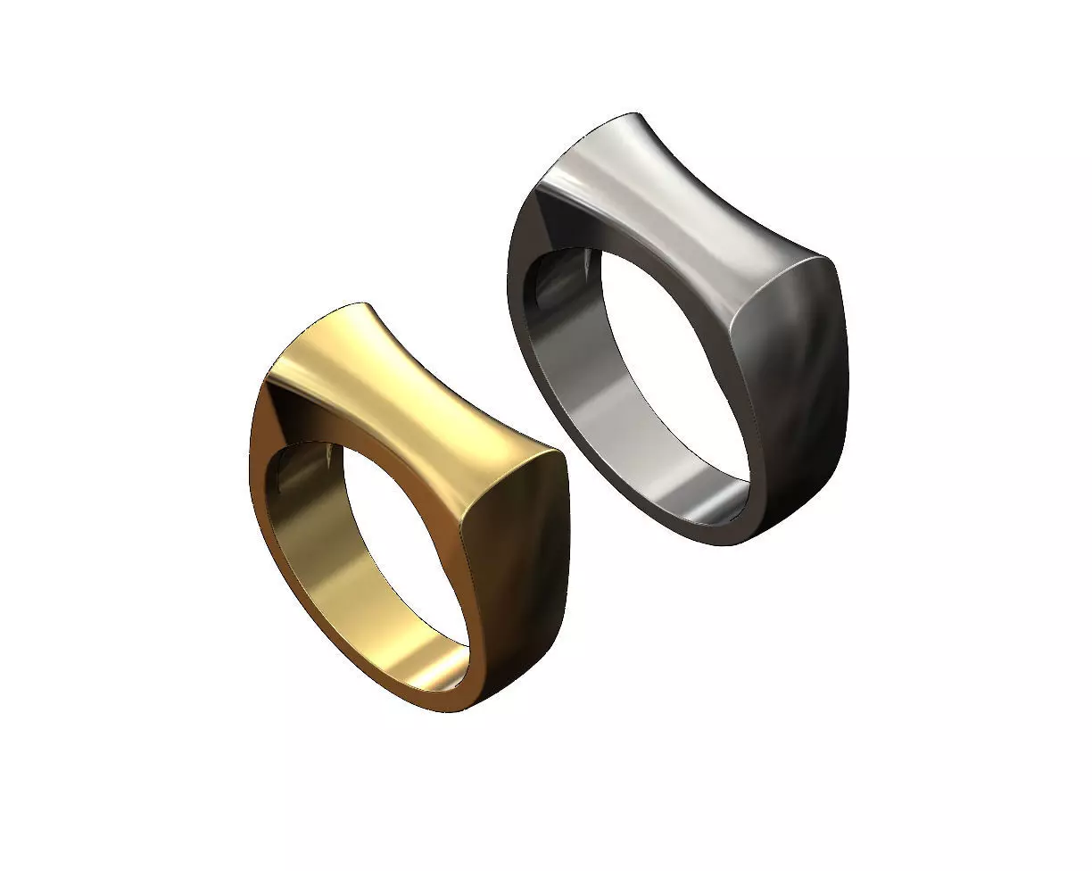 Concave sides rounded top rectangular ring 3D print model_0