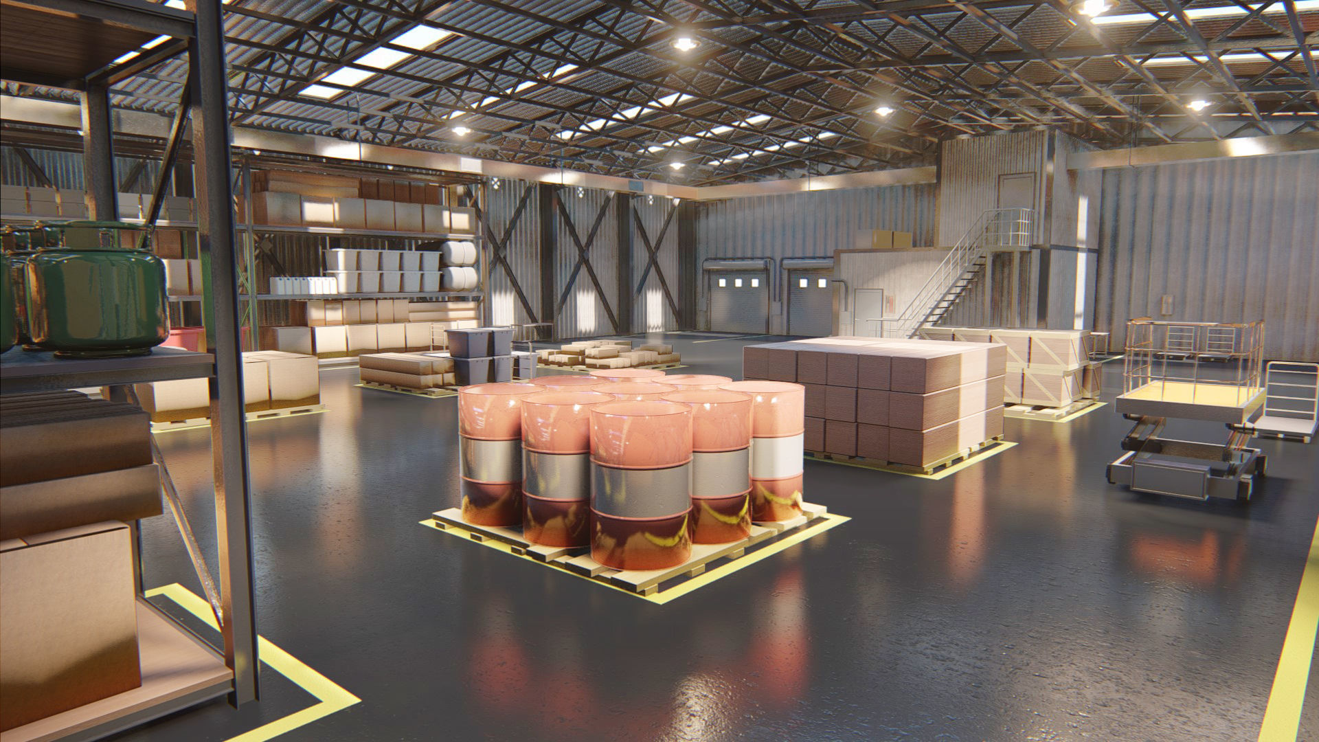 Warehouse filled with boxes and pallets Free 3D model_6
