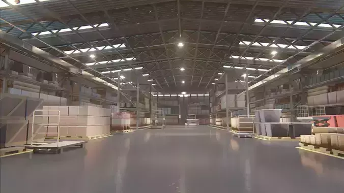 Warehouse filled with boxes and pallets Free 3D model