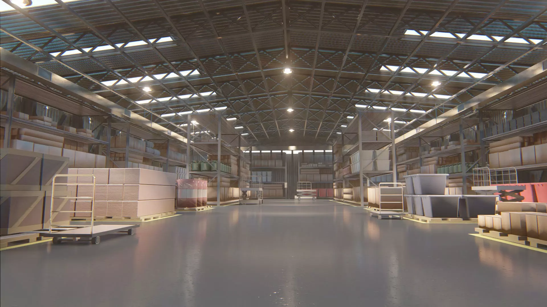 Warehouse filled with boxes and pallets Free 3D model_0