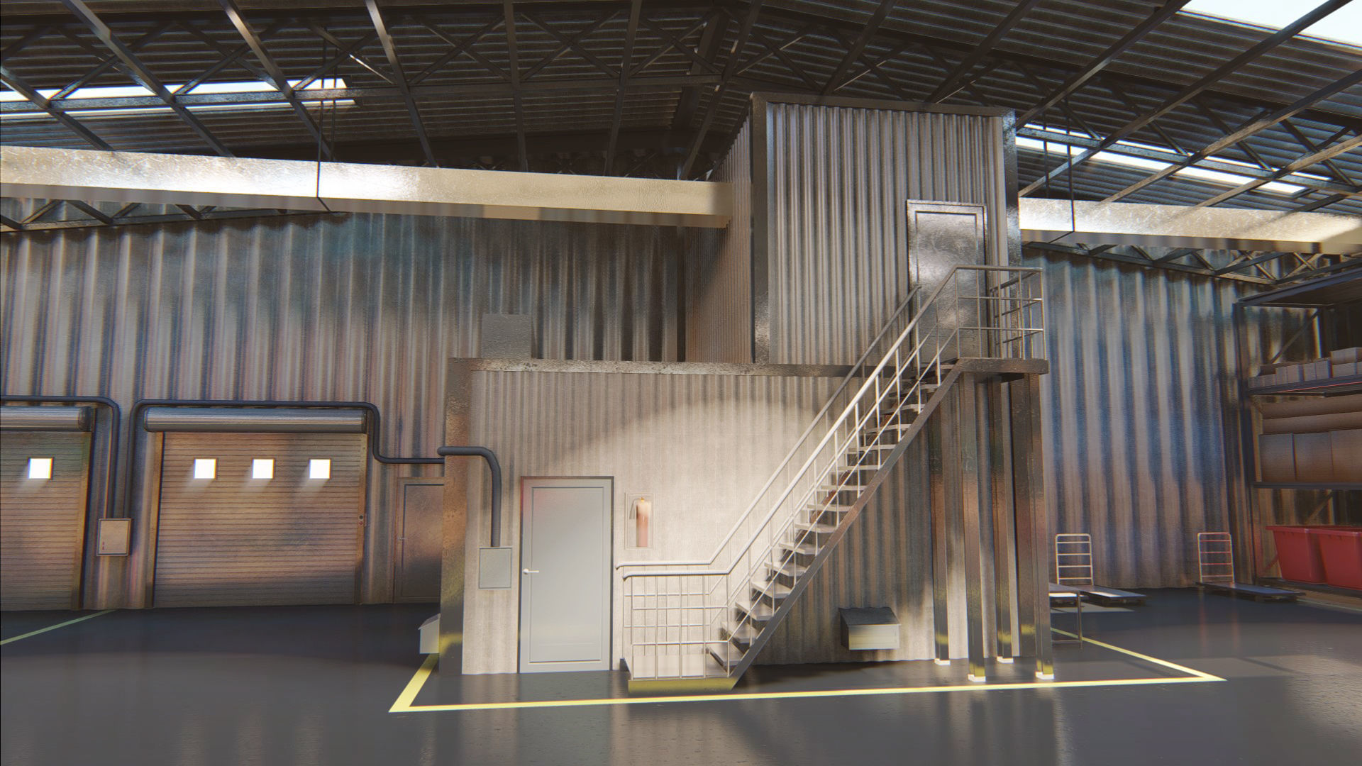 Warehouse filled with boxes and pallets Free 3D model_7