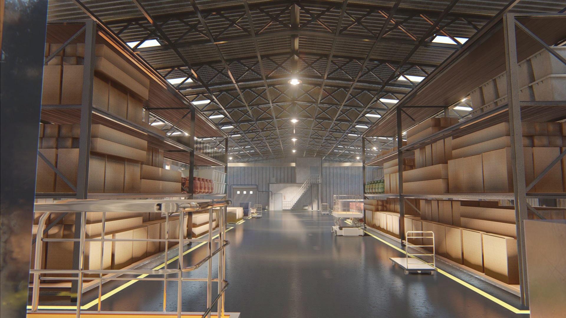 Warehouse filled with boxes and pallets Free 3D model_5