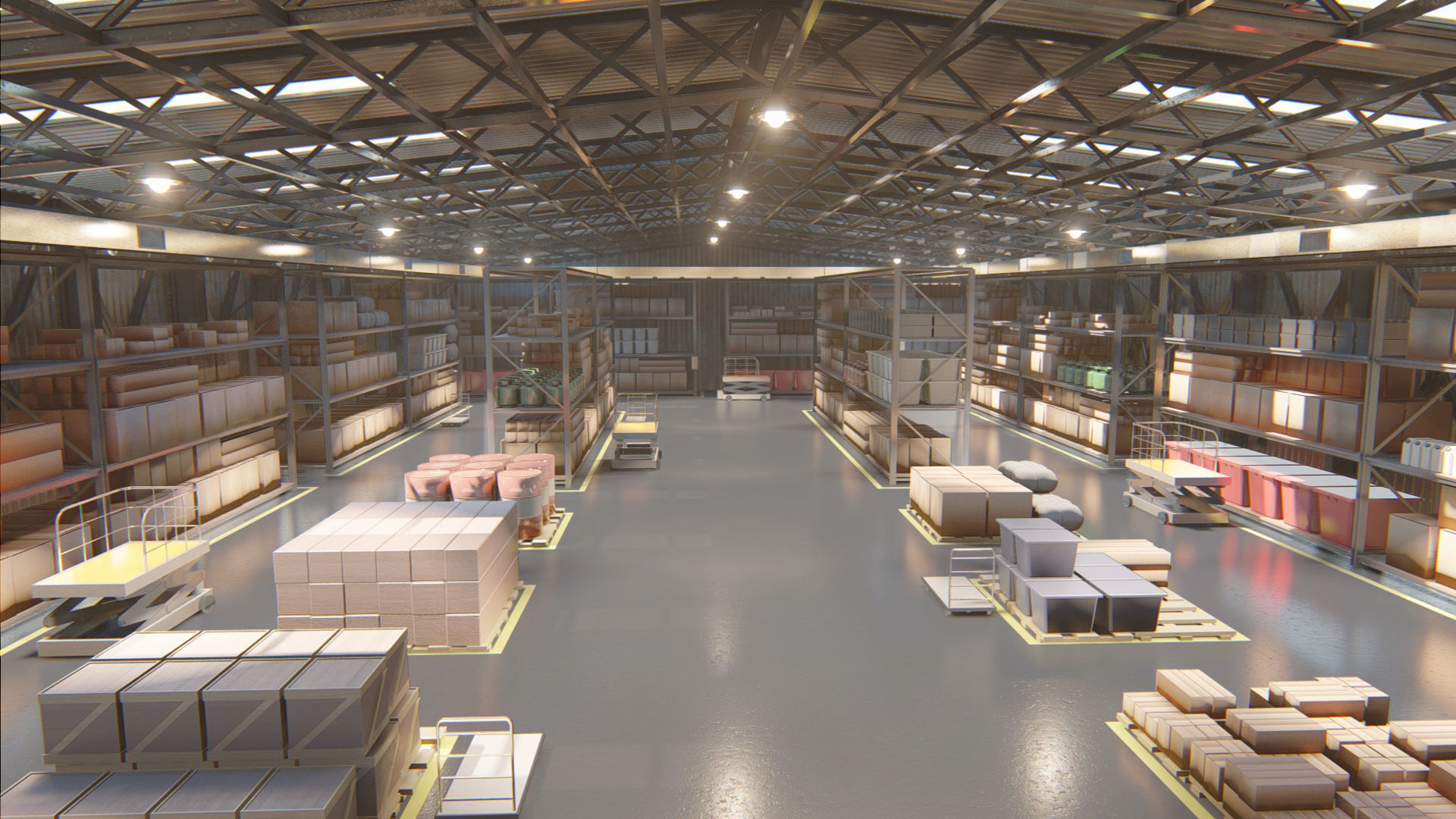 Warehouse filled with boxes and pallets Free 3D model_3