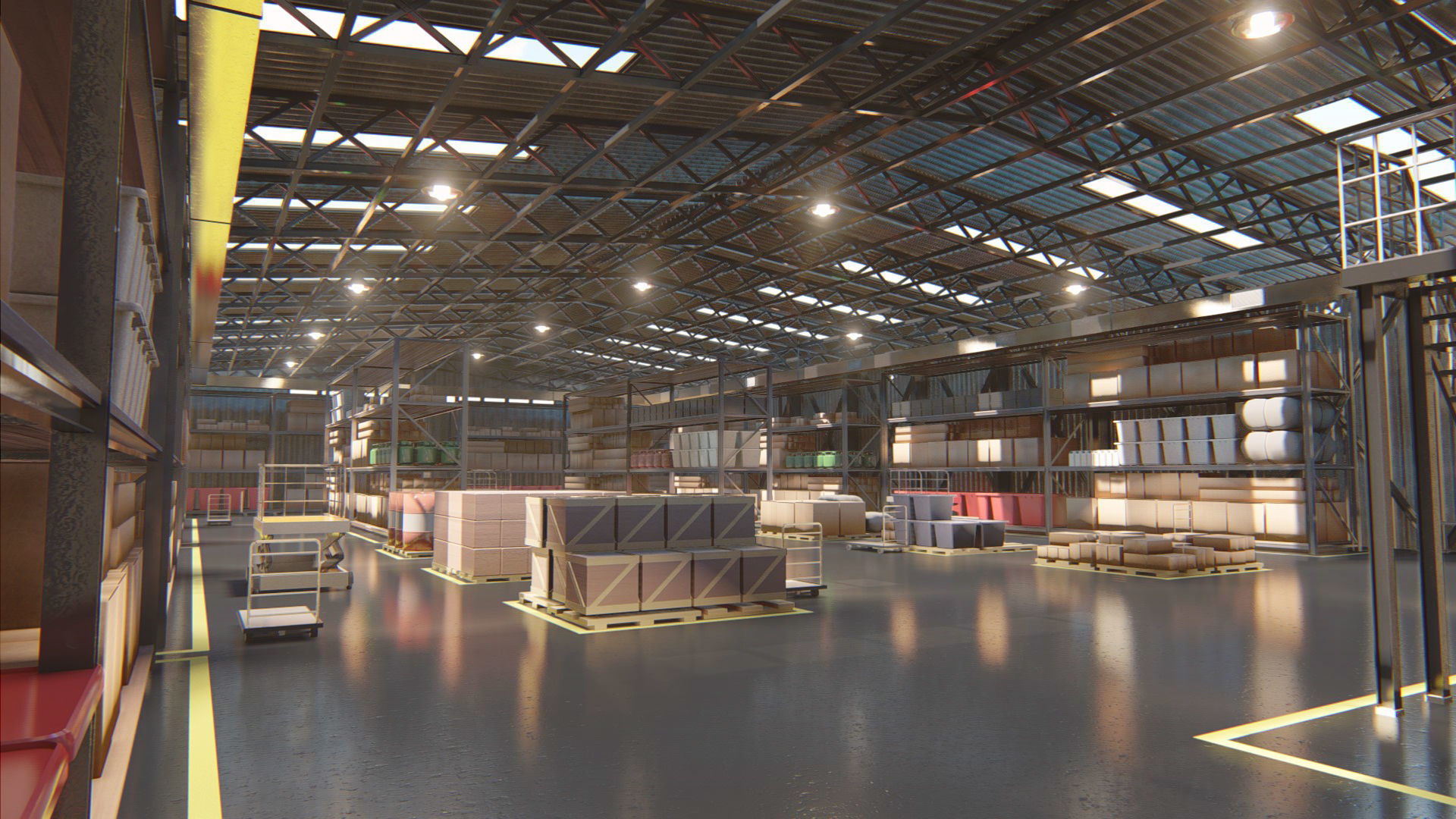 Warehouse filled with boxes and pallets Free 3D model_2