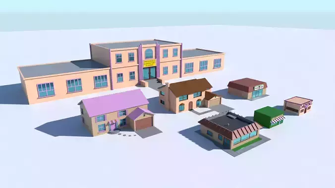 The Simpsons Springfield Buildings Low-poly 3D model