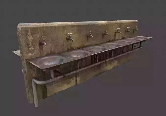 Abandoned Multiple Drinking water Taps and Sinks-Double-Sided- 3D model