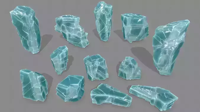 ice set piece of aquamarine Low-poly 3D model