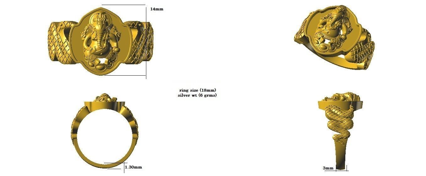 ganesh and snake sang ring 3D print model_1
