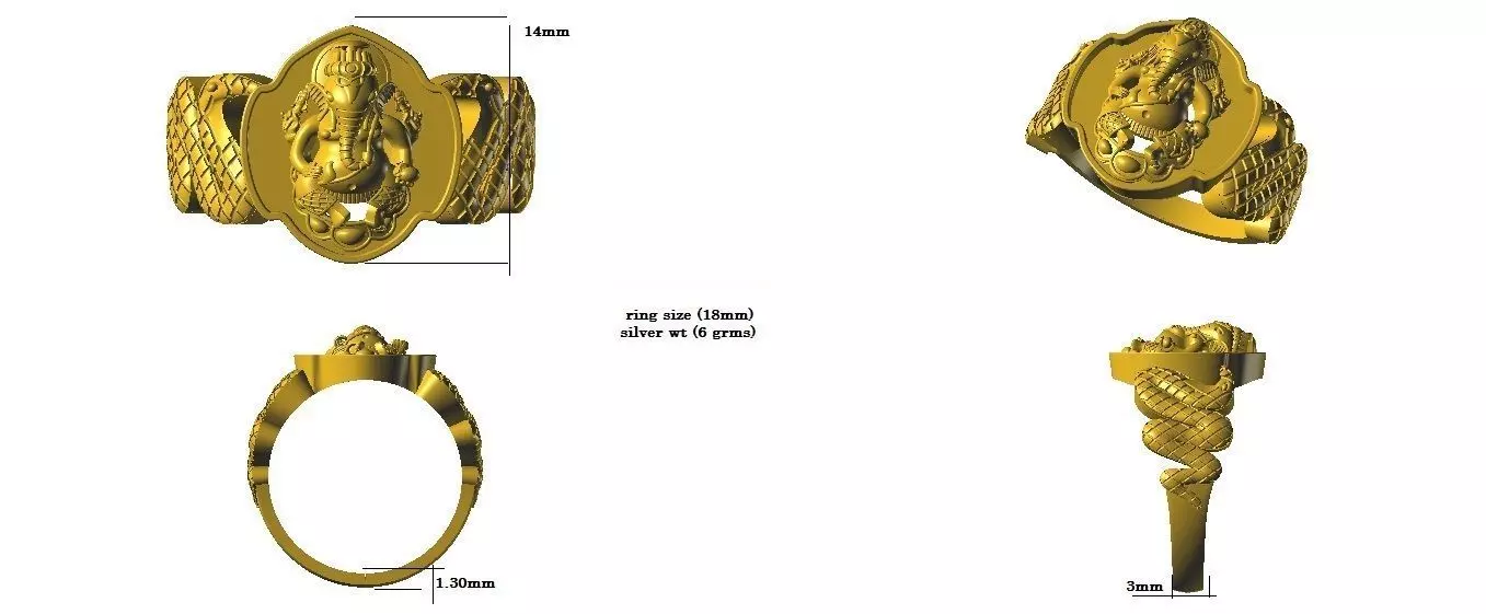 ganesh and snake sang ring 3D print model_0