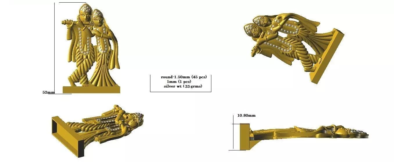 Radha  Krishna pendant with stones  3D print model_0
