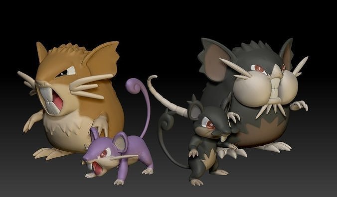 Pokemon Rattata and Raticate - Alolan form included 3D print model