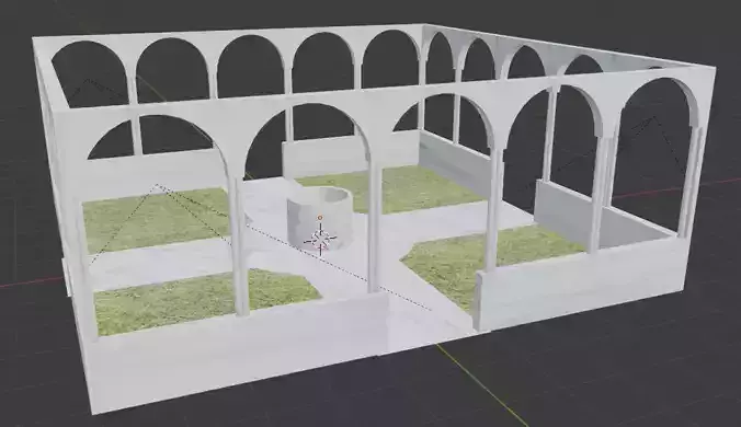 cloister garden with arches and grass