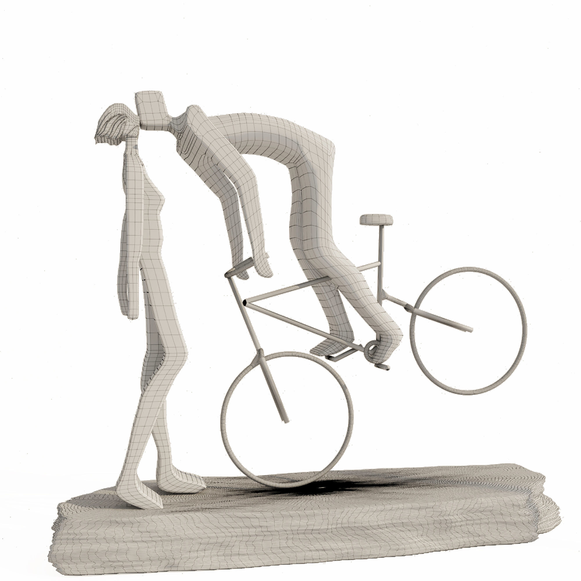 dance-kissing-couple bronze sculpture of man and woman on bic... Low-poly 3D model_1